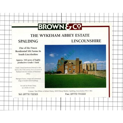 The Wykeham Abbey Estate Spalding Lincolnshire Sale Advert - 1994 Clipping
