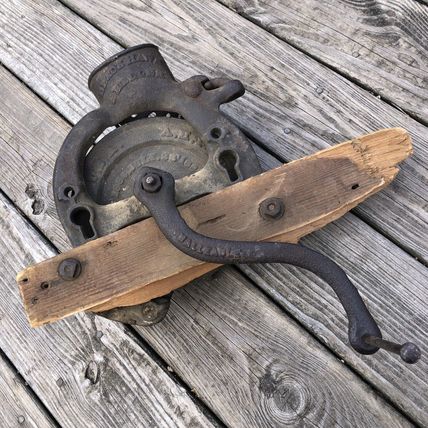 Vintage Original Cast Iron Black Hawk Corn Cob Sheller + Barn Wood early 1900's