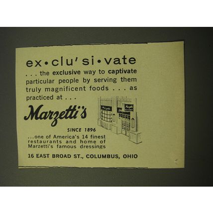 1960 Marzetti's Restaurants and Dressings Ad - Ex-clu'si-vate