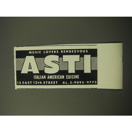 1960 Asti Restaurant Advertisement - Music lovers rendezvous