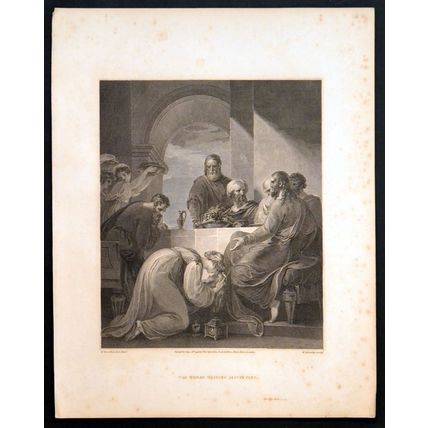WOMAN WASHING JESUS’S FEET 1795 William Bromley ANTIQUE ETCHING