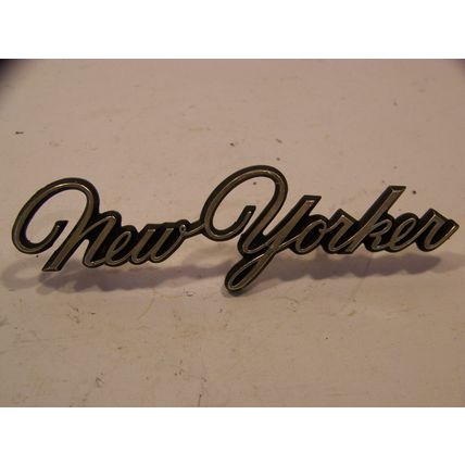 1976 77 78 CHRYSLER NEW YORKER GOLD SCRIPT EMBLEM #3569955 W/ STUDS 71 72 73 74