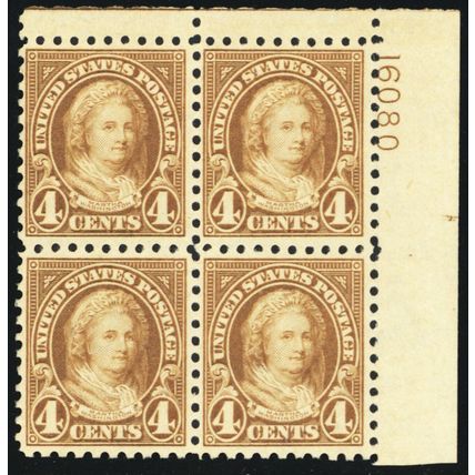 585, Mint VF NH 4¢ - Nice Plate Block of Four - Stuart Katz