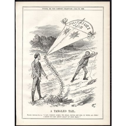 A TANGLED TAIL 1896 Sir John Tenniel - Arthur James Balfour PUNCH CARTOON PAGE