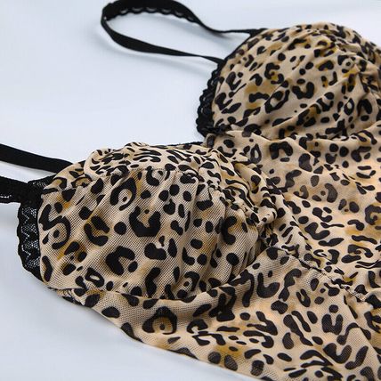 Vintage Leopard Crop Print Top Sexy Contrast Color Bow Lace Patchwork Camis Sexy