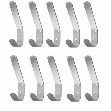 10 x LARGE DOUBLE HAT & COAT HOOKS Pack Aluminium Dress Robe Garment Peg Hangers