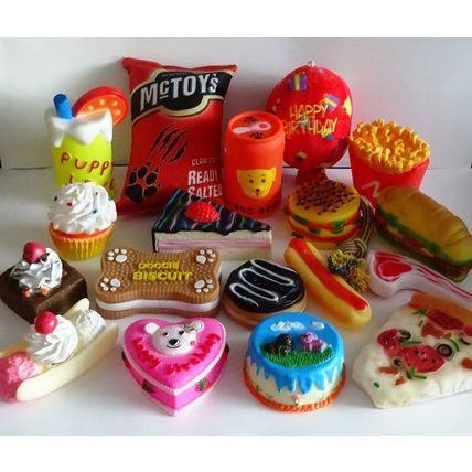 BARGAIN SQUEAKY DOG TOY SET FUN FAST FOOD THEMED DOG TOYS VARIOUS STYLES 10 TOYS