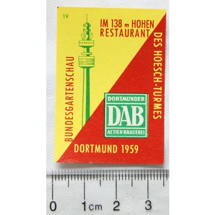 vintage West Germany Matchbox Label - 1959 Bundesgartenschau, Dortmund