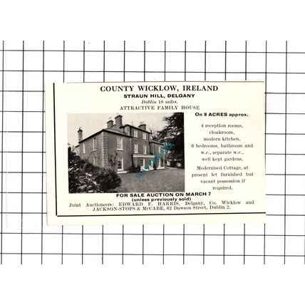 Straun Hill Delgany County Wicklow SMALL House Sale Advert - 1967 Clipping