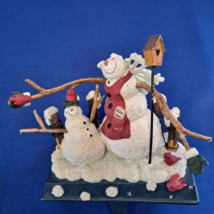 SNOWMAN Christmas STOCKING HOLDER Mantel Hanger Hook Resin Cast Iron