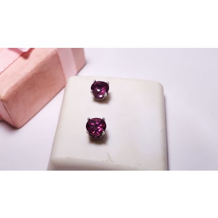 Estate 2ctw Natural rd Rhodolite Garnet 14Kt W/Gold 4 prong Stud Earrings #22471