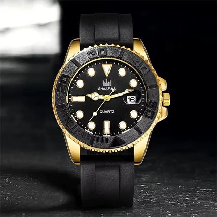Gents Black Face Date Mercedes Hands Long Black Silicone Strap Watch