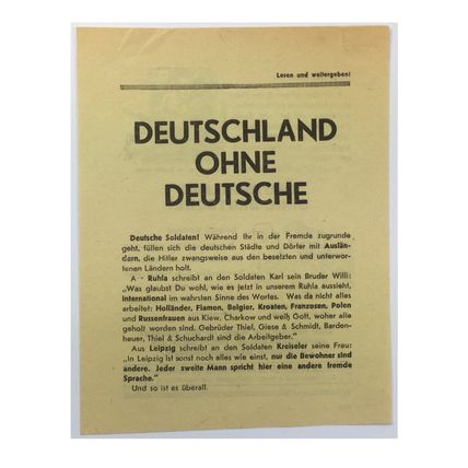 WW2 Soviet/Russian Air Drop Leaflet Illustrated by Erich Weinert. - Code 1910.