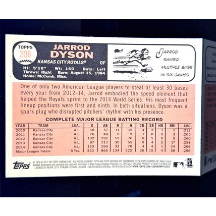 JARROD DYSON 2015 TOPPS HERITAGE BASEBALL CARD #206