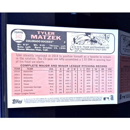 TYLER MATZEK 2015 TOPPS HERITAGE BASEBALL CARD #342