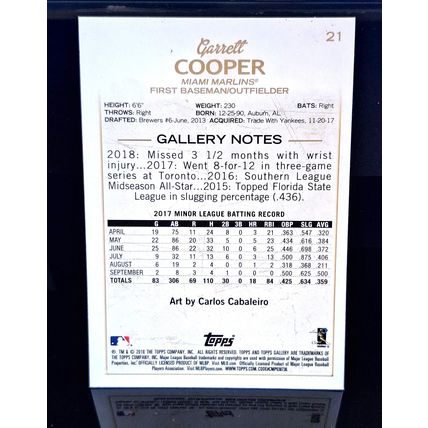 GARRET COOPER 2018 TOPPS GALLERY WOOD BASEBALL CARD #21