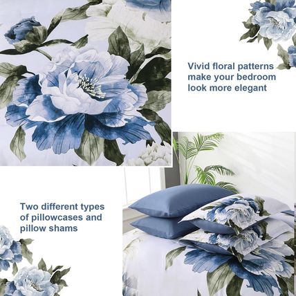 Dobuyly Blue King Size Comforter Set 7 Piece Bed in a Bag King, Blue Floral Prin