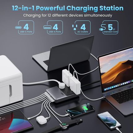 12-In-1 Charging Station USB C Power Strip with 5Ft Cord and Plug,200W Gan IV US