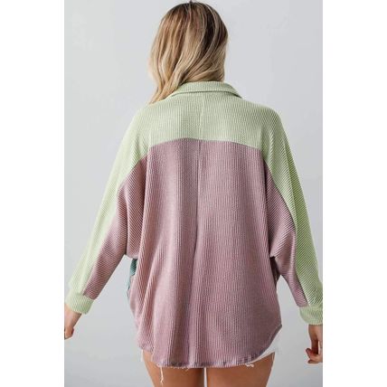 Phalaenopsis Color Block Corded Buttoned Oversized Shacket