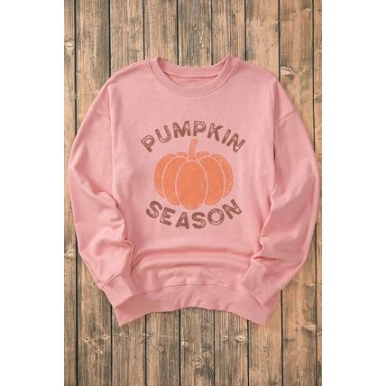 Pink PUMPKIN SEASON Crew Neck Drop Shoulder Sweatshirt