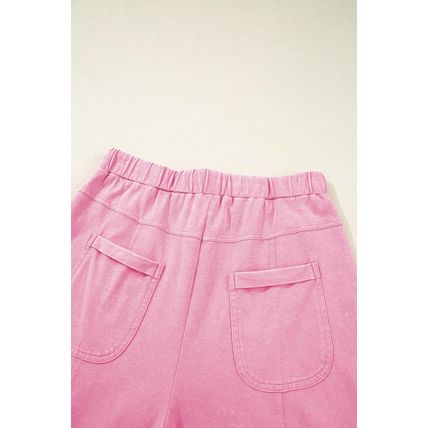 Bonbon Mineral Wash Exposed Seam Drawstring High Waist Wide Leg Cargo Pants