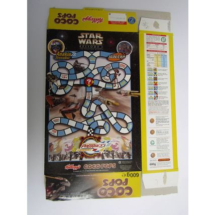 Kellogg`s CoCo Pops 1999 Star Wars Episode1 Pod Racer Game Cereal Box