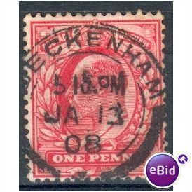 GB stamps 1902-10 KEV11 - 1d SG219 Beckenham 9