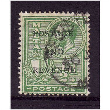 MALTA 1928 SG 175 1/2d YELLOW GREEN FINE USED #3