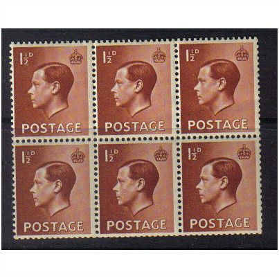 1936 GB EDWARD V111 1 1/2D BLOCK MNH SG 439