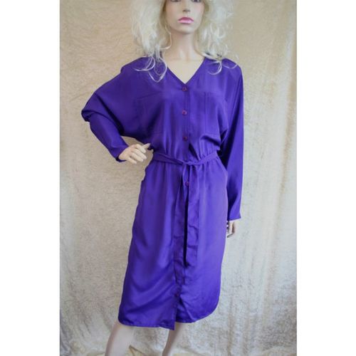 Vintage 1970 Purple Dolman Sleeve Dress Size 12 uk