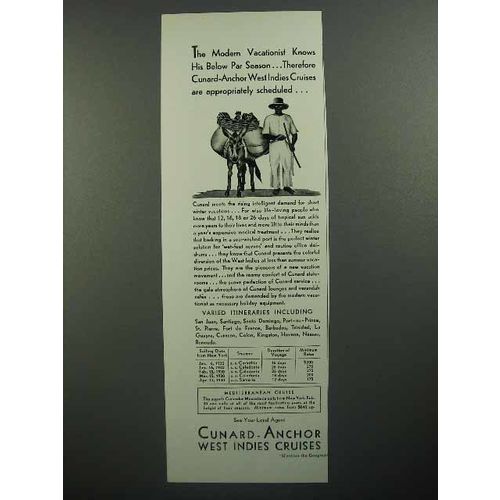 1930 Cunard Anchor West Indies Cruise Ad - Vacationist