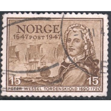 Norway 1947 - SG386 - 15ore brown - Admiral Tordenskiold 18thC Warship - used