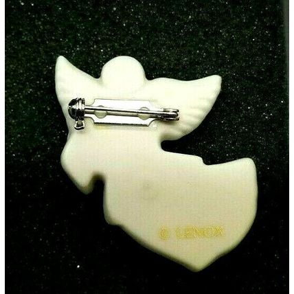 Lenox Porcelain Angel With Gold-Tone Music Harp Pin Brooch 2" x 1 3/8" (E2)