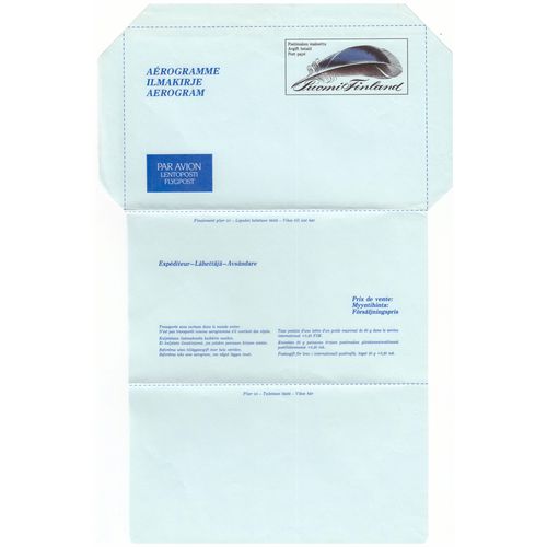 SUOMI FINLAND POSTAGE PAID BIRD'S FEATHER MINT AEROGRAMME AIR MAIL LETTER