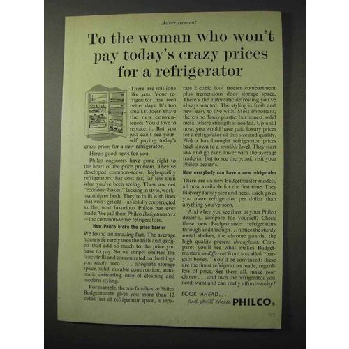1958 Philco Refrigerator Ad - Today's Crazy Prices