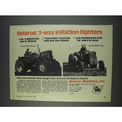 1982 Belarus Model 820 and 500A Tractors Ad