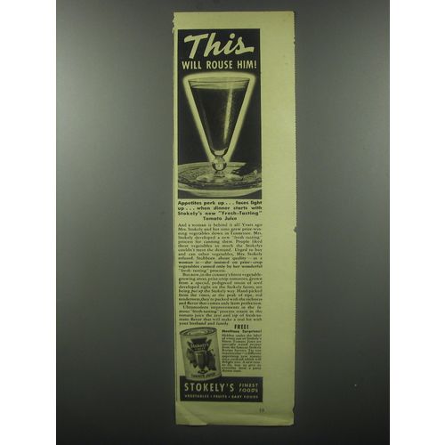 1939 Stokely's Tomato Juice Ad - This will rouse him!