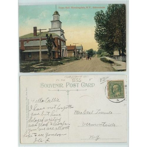 New York Bloomingdale Adirondacks Town Hall Unpaved Road Horses and Wagons~168
