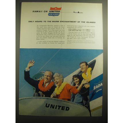1959 United Air Lines Ad - Hawaii on United Air Lines only hours to the warm