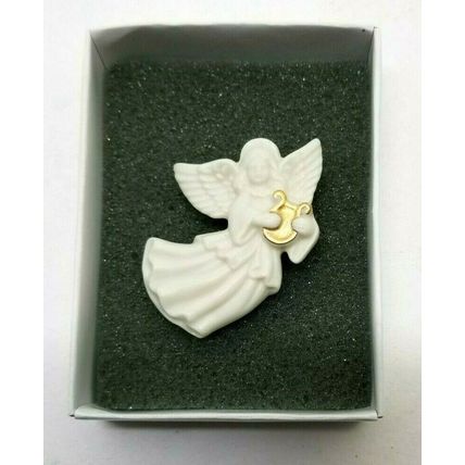 Lenox Porcelain Angel With Gold-Tone Music Harp Pin Brooch 2" x 1 3/8" (E2)