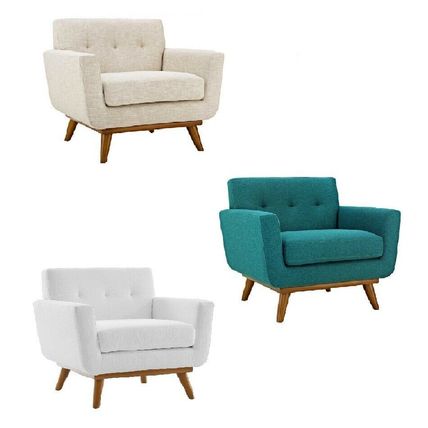 Classic Mid-Century Modern Tufted Club Arm Chair Beige Tweed Teal Blue or White