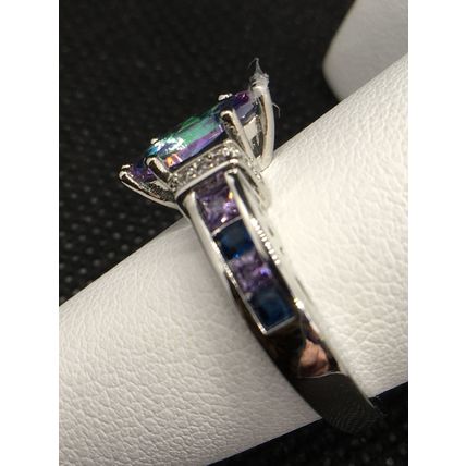 Colorful Elliptical Marquise Cut Zircon Ring #61 USA Seller