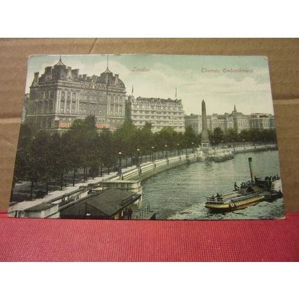THAMES EMBANKMENT, LONDON used antique postcard by C. M. & Co 1905 pm #
