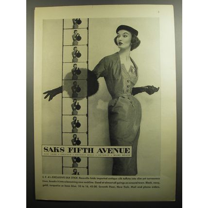 1951 Saks Fifth Avenue Roseville Dress Ad - S.F.A's Exclusive silk stick