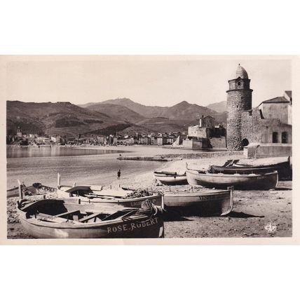 Rose Robert Ship at Collioure La Plage du Faubourg Real Photo Boats French Postc