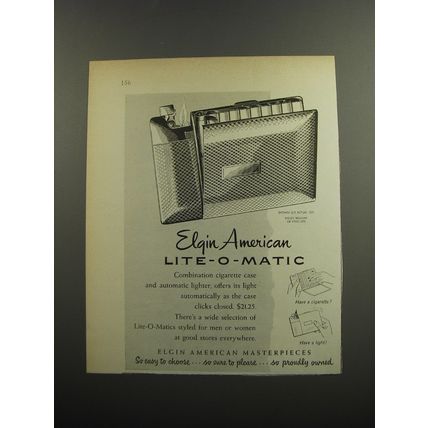 1953 Elgin American Lite-O-Matic Cigarette Case and Lighter Advertisement