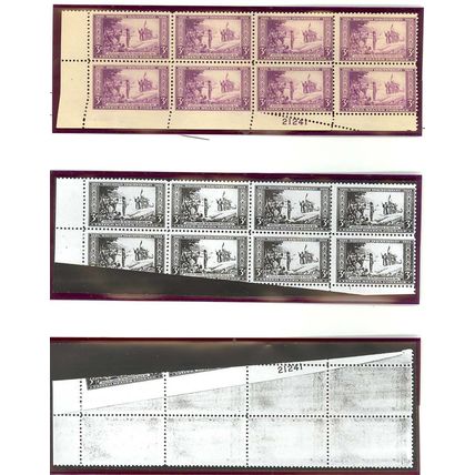 739, MNH RARE FOLD OVER PLATE BLOCK OF 8 - AMAZING ERROR! - Stuart Katz