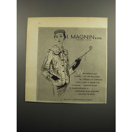 1955 I. Magnin Jacket by O'Rossen of California Ad - Wide-collared and worldly