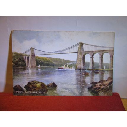MENAI SUSPENSION BRIDGE, WALES unused vintage postcard by Valentine c.1937 =