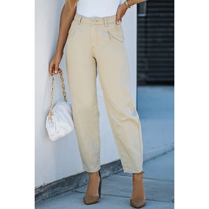Khaki Solid High Waist Casual Pants